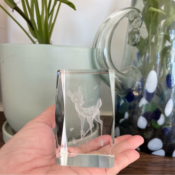 Disney’s Bambi w Butterflies Laser Etched Glass Display Paperweight Clear - Picture 5 of 6